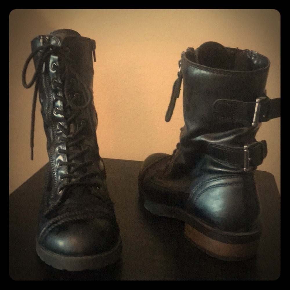 Black Vegan Leather Combat Boots